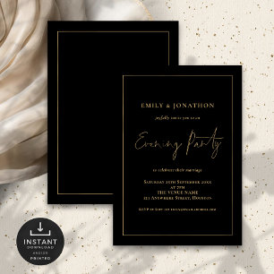 Invitation Gold Script Line mariage Black Evening Party
