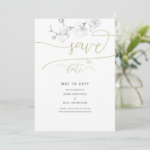 Invitation Gold Script Modern Orchid Wedding Enregistrer la d