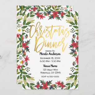 Invitation Gold Script Noël Fête Floral Russe