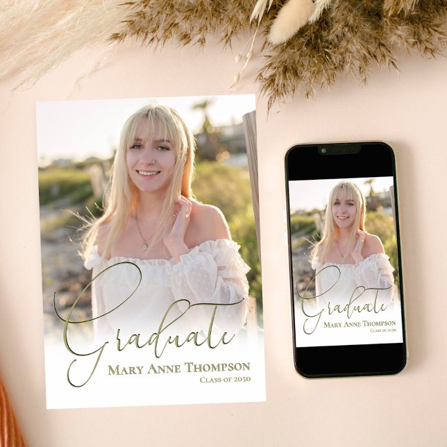 Invitation Gold Script Photo Graduation Party (Graduate gold script photo graduation photo template)