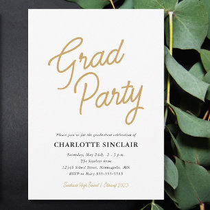 Invitation Gold Script Simple Budget Grad Party