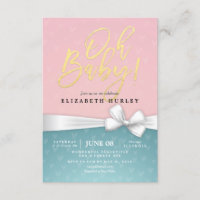 Gold Script White Ruban bleu rose Baby shower