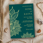 Invitation Gold Sea Green Mehendi Henna Mariage indien<br><div class="desc">Éblouissez vos invités avec cette faire-part de mariage traditionnelle avec un élégant art du henné contre un arrière - plan vert mer. Ajoutez simplement les détails de votre événement sur ce modèle facile à utiliser pour en faire une invitation unique.</div>