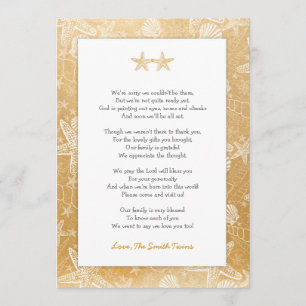 Invitation Gold Sea Shells Starfish neutre Twins merci