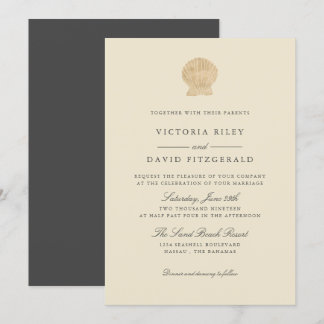 Invitation Gold Seashell Elegant Ocean Beach mariage