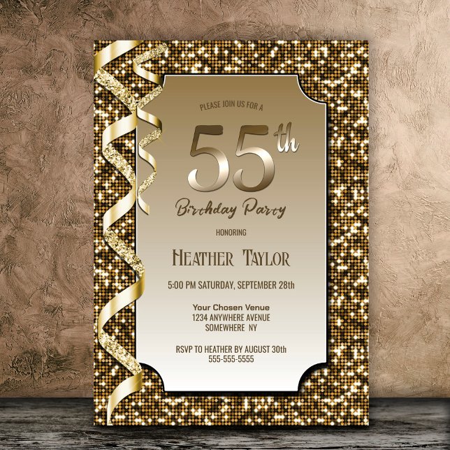 Invitation Gold Sequins 55e fête d'anniversaire (Créateur téléchargé)