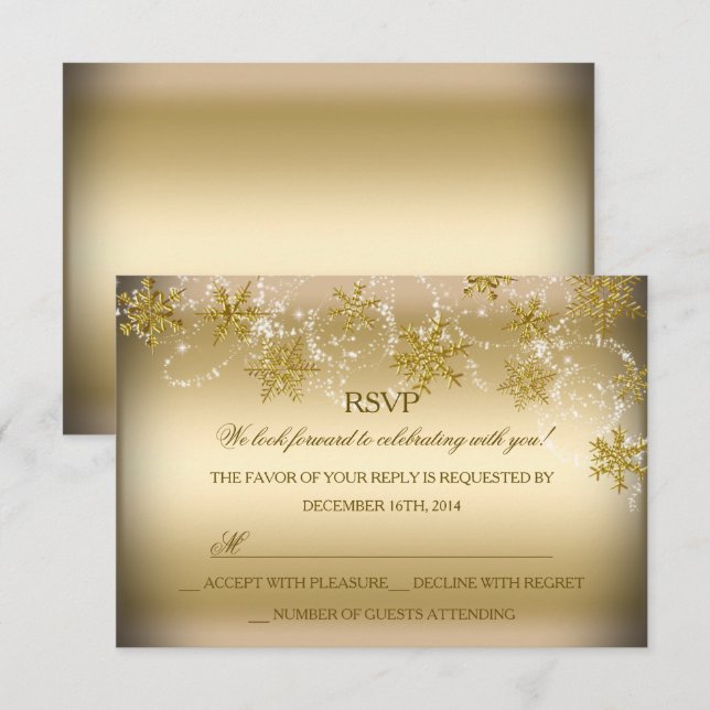 Invitation Gold Shimmer Snowflake Noël Fête RSVP (Devant / Derrière)