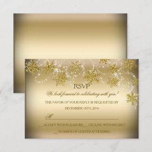 Invitation Gold Shimmer Snowflake Noël Fête RSVP