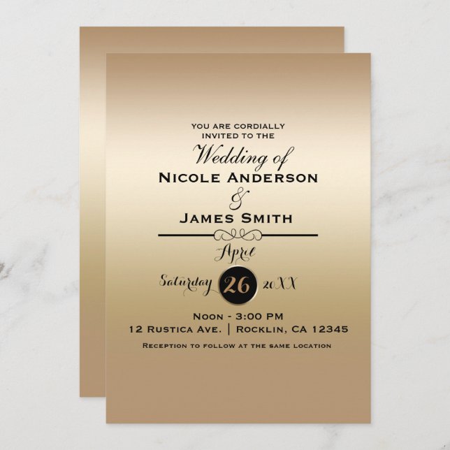 Invitation Gold Shine brillant métal élégant élégant Mariage  (Devant / Derrière)