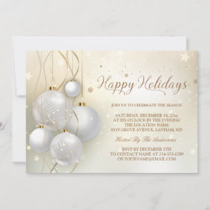 Invitation Gold Silver Baubles Stars Light Chic Holiday Party