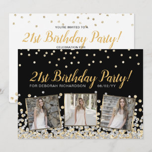 Invitation Gold Silver Confetti Photo Collage 21e anniversair