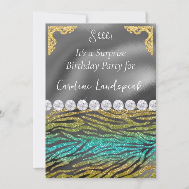 Invitation Gold Silver Foil & Turquoise Green Zebra Imprimer  (Devant)