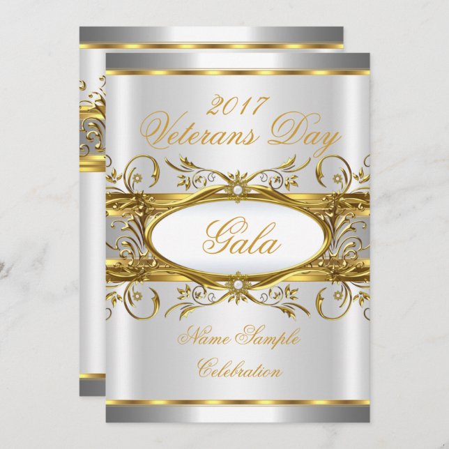 Invitation Gold Silver White et Gold Plaque Party (Devant / Derrière)
