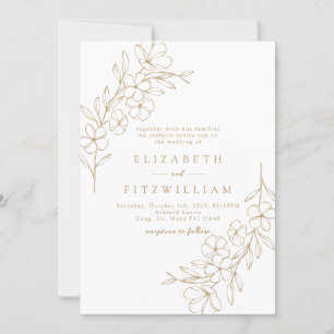 Invitation Gold Simple Cherry Blossom Mains Tirées Wreath