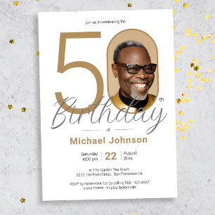 Invitation Gold Simple Elegant Photo 50th Birthday Party
