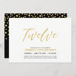 Invitation Gold Simple Modern Lettering 12e fête d'anniversai