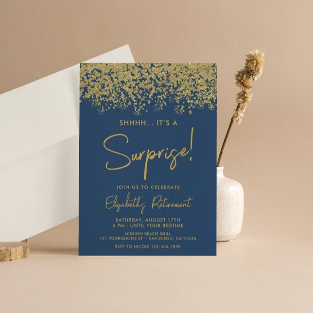 Invitation Gold Simple Moderne Surprise Retraite Party (Créateur téléchargé)