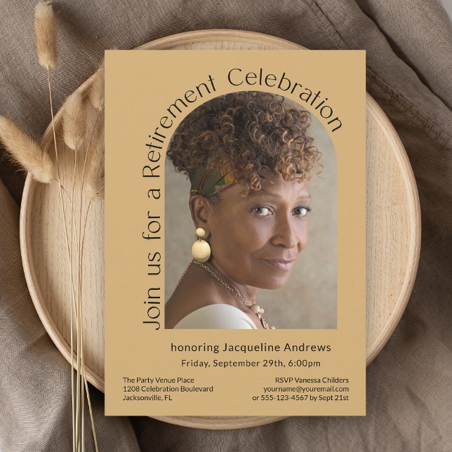 Invitation Gold Simple Photo Arch Retraite Party (Available as printed and paperless digital download!)