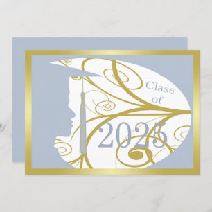 Invitation Gold/Sky Blue Man Silhouette 2025 Graduation Party