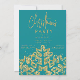 Invitation Gold Snowflake Corporate Christmas Party Turquoise