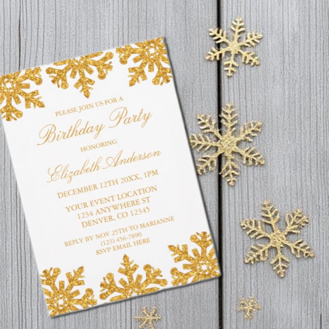 Invitation Gold Snowflake fête d'anniversaire d'hiver (Créateur téléchargé)