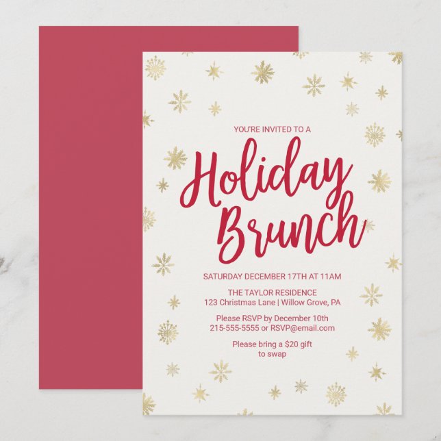 Invitation Gold Snowflake Holiday Brunch (Devant / Derrière)