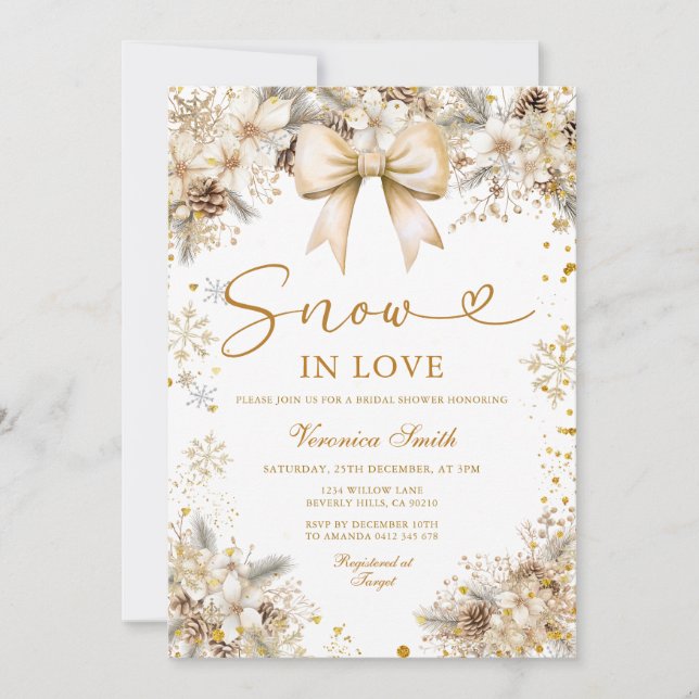 Invitation Gold Snowflake Snow in Love Winter Bridal Shower (Devant)
