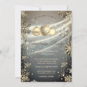 Invitation Gold Snowflakes Balls Shiny Company Party I