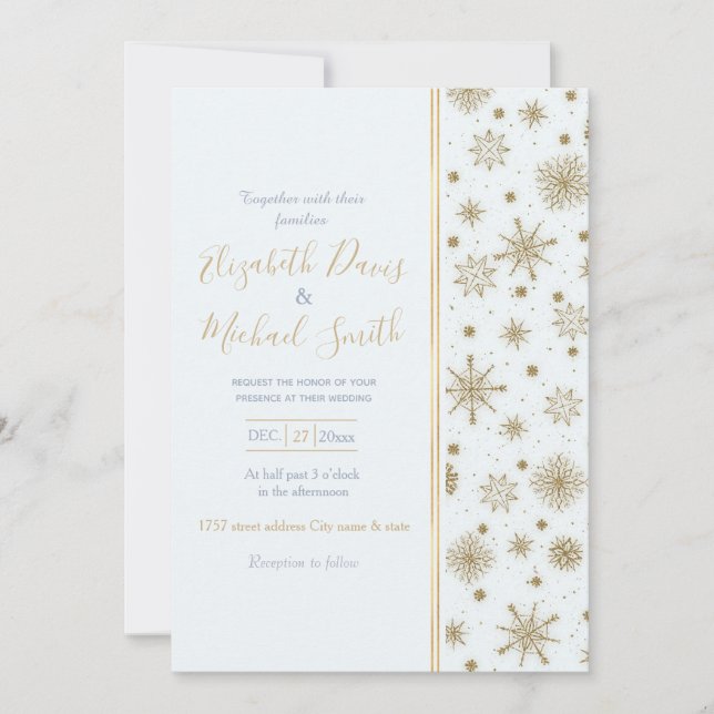 Invitation Gold Snowflakes Design blanc (Devant)