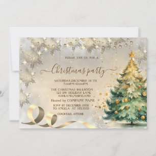 Invitation Gold Snowflakes Elegant Pine Tree Company