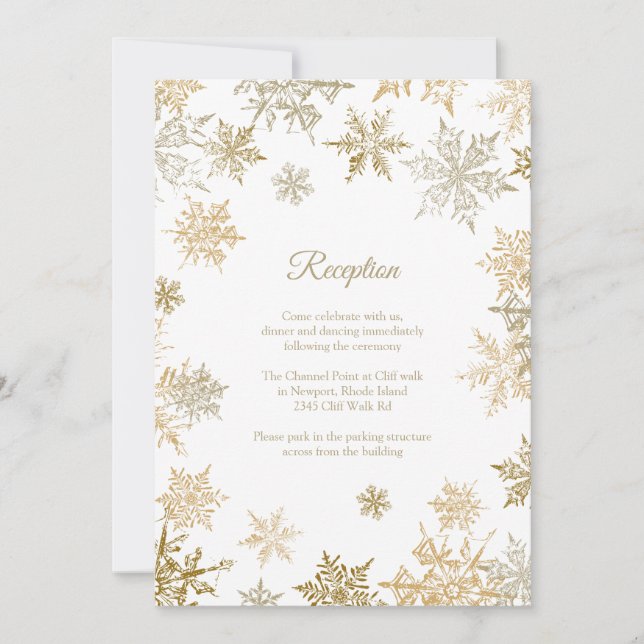 Invitation Gold Snowflakes Elégante Réception de mariage hive (Devant)