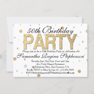 Invitation Gold Sparkle Confetti 50e anniversaire fête