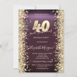 Invitation Gold Sparkle Diamonds Bourgogne 40e anniversaire