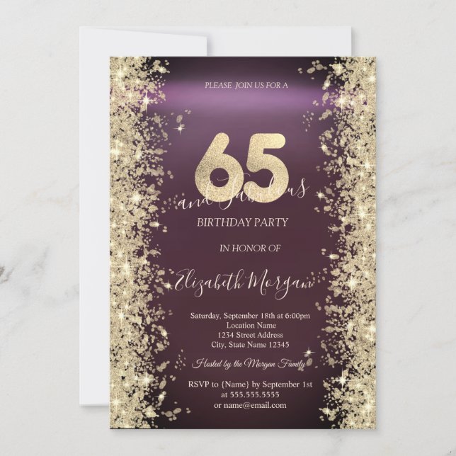 Invitation Gold Sparkle Diamonds Bourgogne 65e anniversaire (Devant)