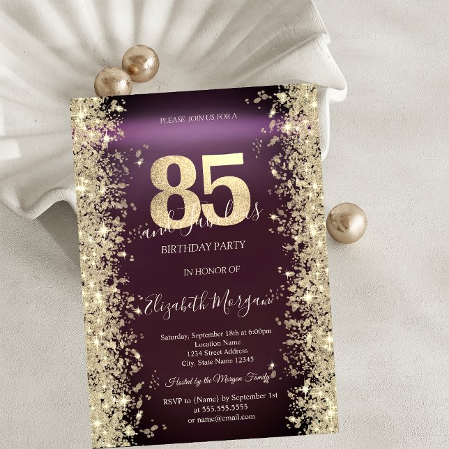 Invitation Gold Sparkle Diamonds Bourgogne 85e anniversaire (Créateur téléchargé)
