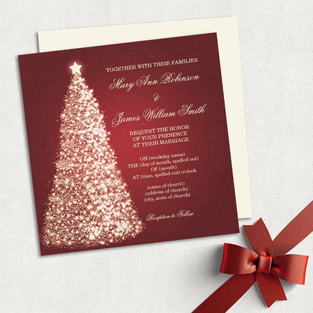 Invitation Gold Sparkle Mariage de Noël Rouge (Créateur téléchargé)