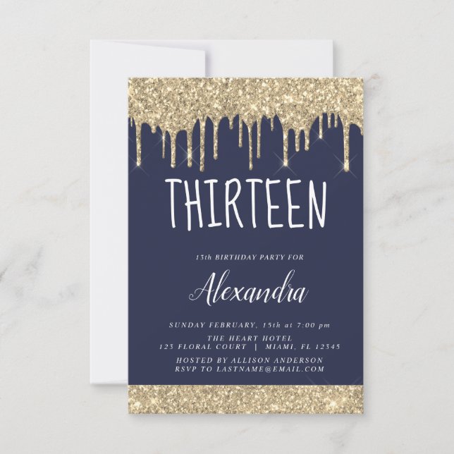 Invitation Gold Sparkle Parties scintillant 13e Treize Annive (Devant)