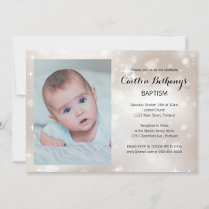 Invitation Gold Sparkle Photo Baby Baptism Christening