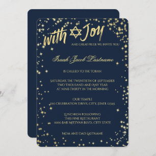 Invitation Gold Sparkle Sky Navy Blue Bar Mitzvah