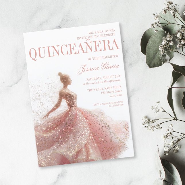 Invitation Gold Sparkle Sweet 16 Robe Quinceanera (Créateur téléchargé)