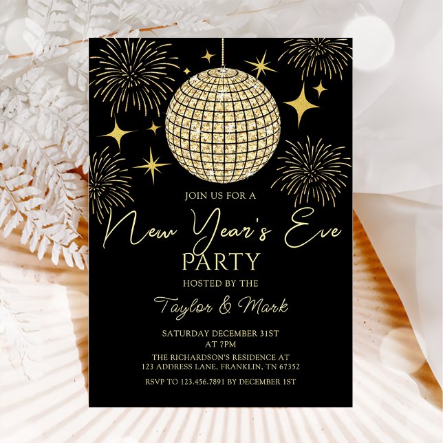 Invitation Gold Sparkly New Year's Eve Party Disco Ball (Créateur téléchargé)