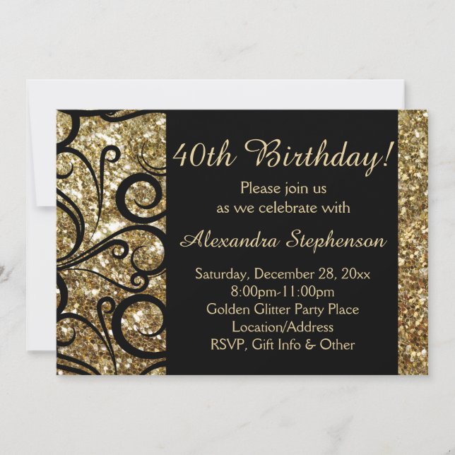 Invitation Gold Sparkly Swirl 40e anniversaire (Devant)