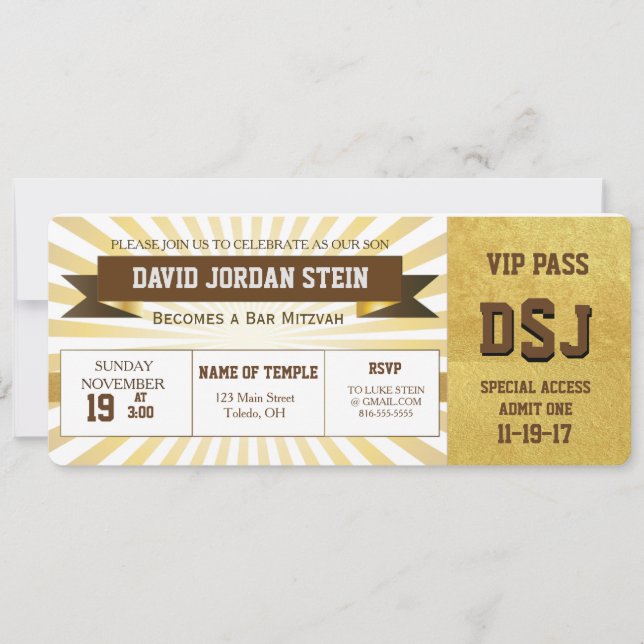 Invitation Gold Sports Thème Bar Mitzvah Design (Devant)