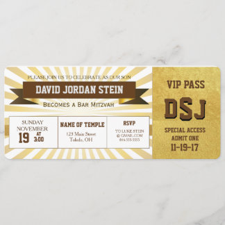 Invitation Gold Sports Thème Bar Mitzvah Design