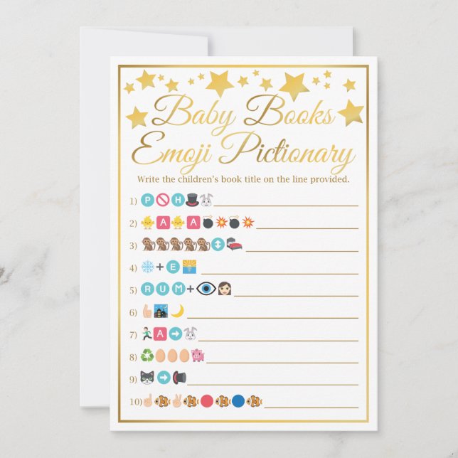 Invitation Gold Star Baby shower Emoji Baby Book Jeu (Devant)