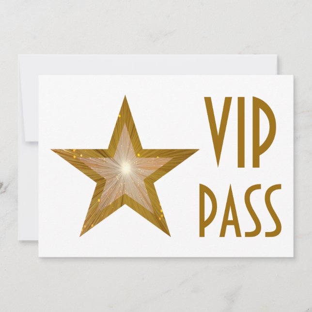 Invitation Gold Star 'VIP PASS' blanc horizontal (Devant)
