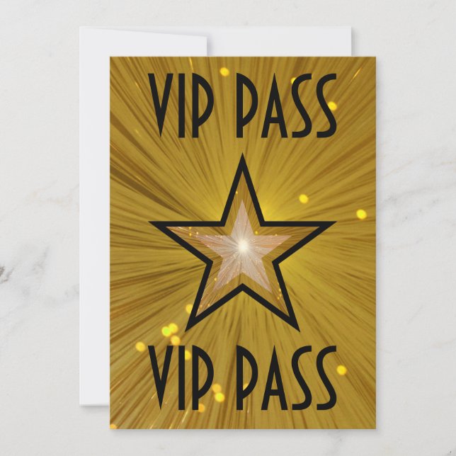Invitation Gold Star 'VIP PASS' en noir (Devant)