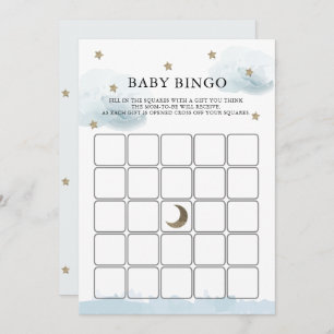 Invitation Gold Stars & Clouds Baby shower Bingo Game Card