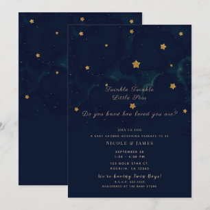 Invitation Gold Stars Dark Blue Night Sky Baby showers Twins