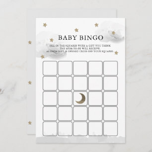 Invitation Gold Stars Grey Clouds Baby shower Bingo Game Card